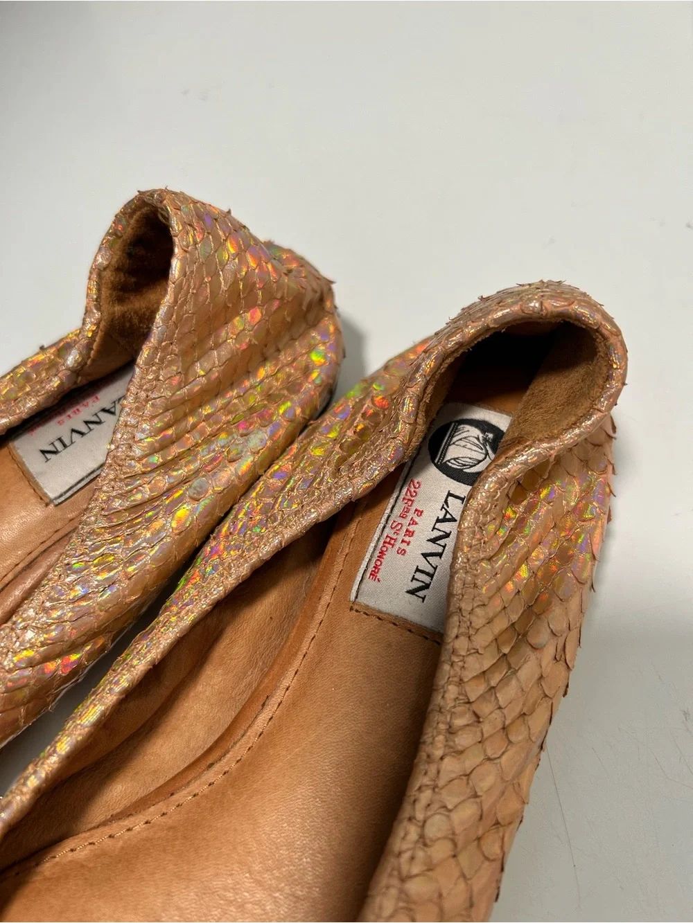 Lanvin Iridescent Snake Embossed Ballet Flats Pink Size 9 US 39.5 EU